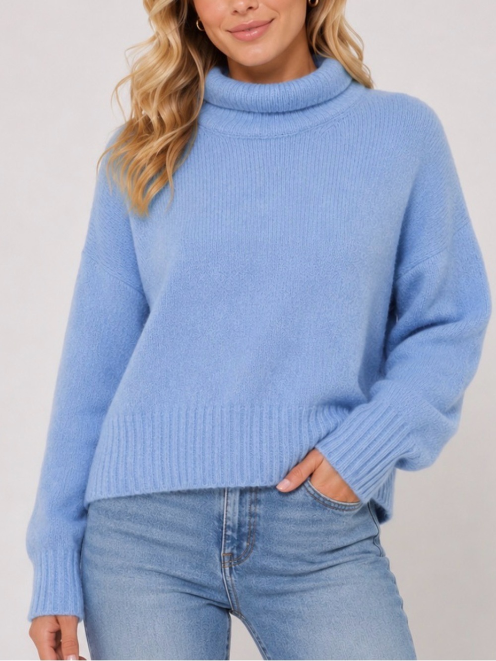 Madewell Light Blue Cowl/turtle Neck Sweater knit comfort soft SZ SM